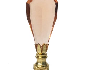 New: Handmade Peachy Pink Crystal 2-7/8 Lamp Finial with Brass base IN 3 FINISHES, tap 1/4-27