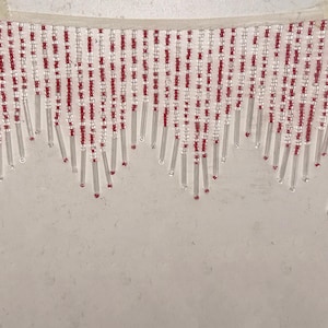 New Vintage Red & Clear Glass Beaded Fringe for lampshades sold by the foot,  4&quot; wide