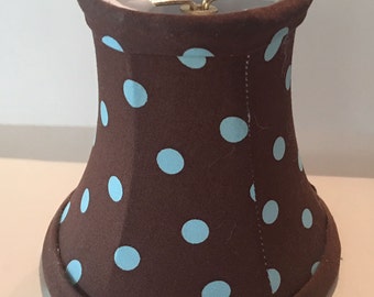 Set of 4 hand made shades, Brown Fabric with Turquoise polka dots Chandelier Clip-on Mini Shades softback shades lined inside