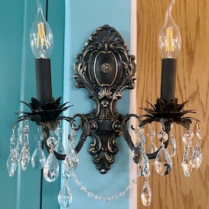 Handmade Victorian Style 2 arm electric Wall Sconce with Crystals custom made to order, choice of colors and crystals