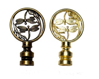 Pair of Antique Brass or Polished Brass DRAGONFLY Finials,  2-3/8" Tall, tapped 1/4"-27 fits standard harps