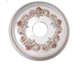 Shabby Rose 16" Diameter Ceiling Medallion for Chandeliers or Fans.