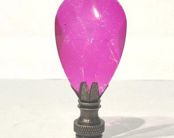 Handmade 2-1/2" Fuchsia (Hot Pink) Almond Teardrop Crystal Lamp Finial CHOICE base finish, tap 1/4"-27 Made to order