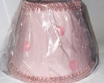 OOAK Chandelier Clip-on MINI light Pink Shade with darker pink dots, pink braided trim hardback shade handmade.
