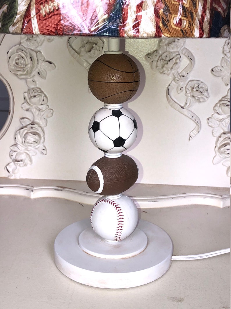 Nursery or Playroom with All Sport Drum Shade SAMPLE Sale ALL SPORT Custom Table Lamp for Boys Bedroom