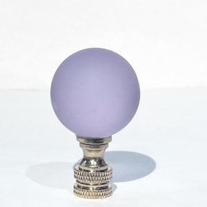 New: Modern Round Frosted Lavender Glass lamp Finial 2" Tall, brass base tap 1/4"-27 fits standard harps.