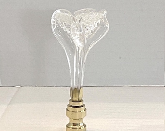 RARE 3-1/2" Vintage Murano Hand-blown Clear Flower Lamp Finial,  brass base tap 1/4-27 in 3 finishes