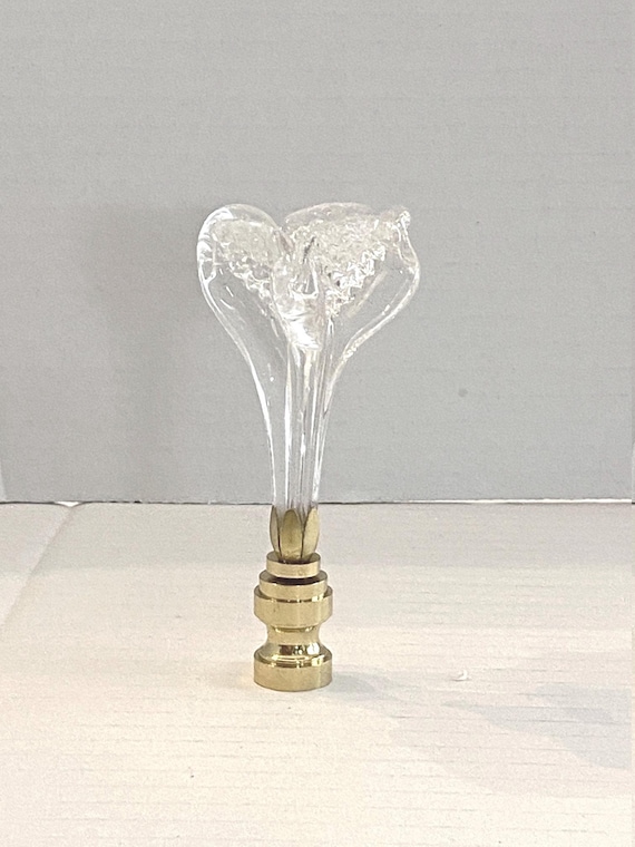 RARE 3-1/2" Vintage Murano Hand-blown Clear Flower Lamp Finial,  brass base tap 1/4-27 in 3 finishes