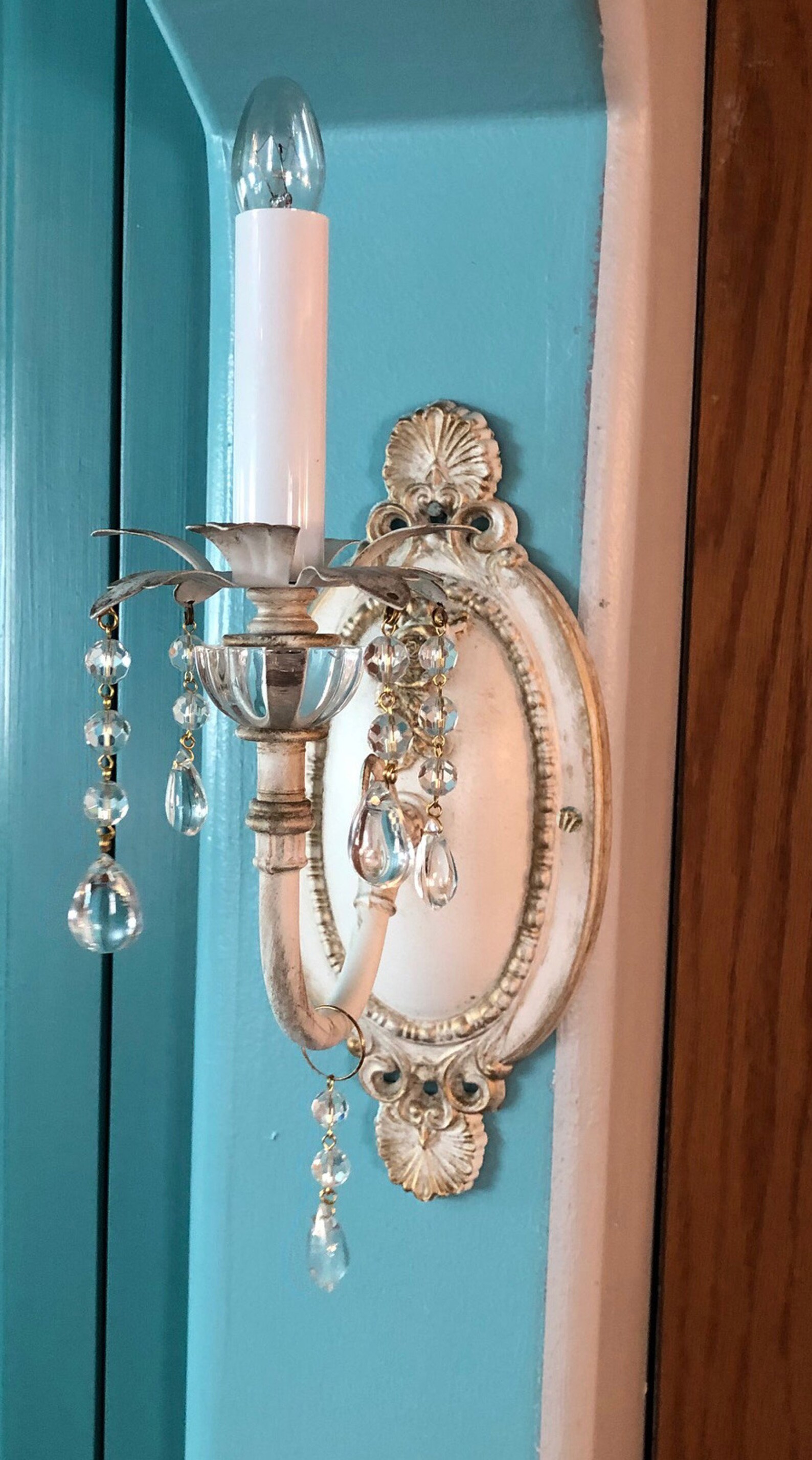 Made to Order Electric Wall Light Sconce Shabby Chic With Crystal Drops
