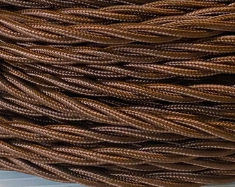 BROWN Twisted Cotton Cloth Covered Electrical 3 Wire - Twisted Braided Fabric Wire 18/3 AWG Industrial Retro Cord 3-wire Sold By The Foot