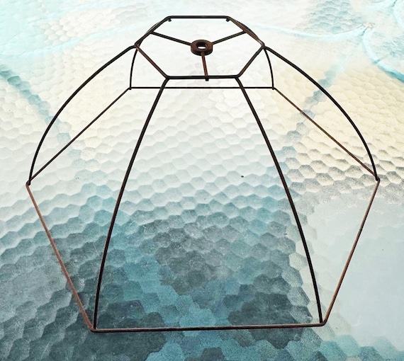 Vintage Victorian Parasol Style Wire Shade Frame for table or floor Lamps. Unfinished steel wire 6 sided  frame 5"top x 18"bottom x 10"tall.