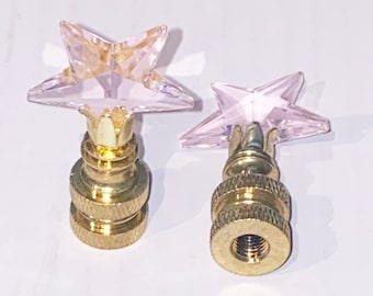 New: Pair of Handmade 1-7/8" Swarovski PINK Crystal Star Lamp Finial with Brass base tap 1/4-27