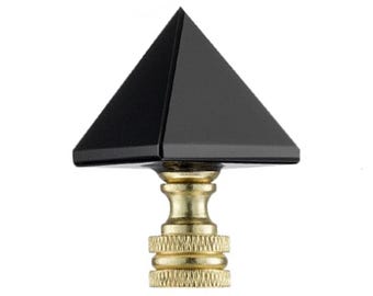 New: Modern 4 Sided Pyramid Black Glass Lamp Finial 1-7/8" Tall, brass base tap 1/4"-27 fits standard harps.
