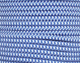 Hounds-Tooth Blue/White Cloth Covered Electrical Wire - Braided Fabric Wire 18/3 AWG Industrial Retro Cord 3-wire Sold By The Foot