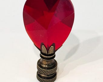 Handmade 2-3/4" Ruby Red Almond Teardrop Teal Crystal Lamp Finial with Brass, Antique Brass or Chrome base tap 1/4-27 Made to order