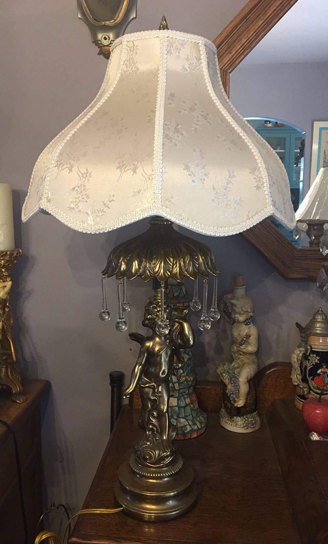 OOAK Vintage Cherub Lamp Antique Brass Finish Cast Metal With Clear ooak-vintage-cherub-lamp-antique-brass-finish-cast-metal-with-clear