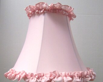 Pink Ruffle Shantung Silk Table Lamp Shade with Ruffles Top and Bottom, Pink Ruffle Lamp Shade, Girls Lamp Shade