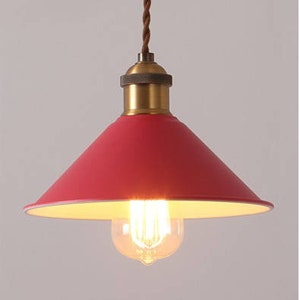 Mid Century RED Enamel Metal Industrial Style Hanging Light Fixture with Canopy, Hardware & Edison Style Bulb included