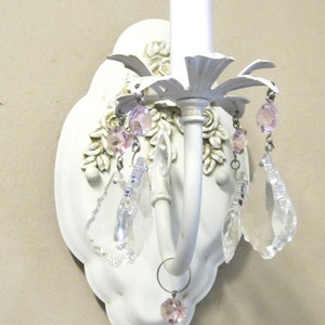 Shabby Cottage style ROSE GARDEN Wall Sconce in an Antique White finish and a Off White Silk Shade