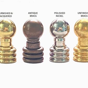 PAIR OF Solid Brass Art Deco style Lamp Finial Choice of 4 finishes. 1-1/4" Tall, threaded 1/4"-27 fits standard harps