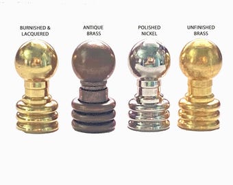 PAIR OF Solid Brass Art Deco style Lamp Finial Choice of 4 finishes. 1-1/4" Tall, threaded 1/4"-27 fits standard harps