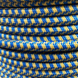 Hounds Tooth Blue & Gold Cloth Covered Electrical Wire - Braided Fabric Wire 18/3 AWG Industrial Retro Cord 3-wire Sold By The Foot