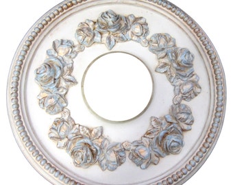 Shabby Rose 16" Diameter Ceiling Medallion for Chandeliers or Fans.