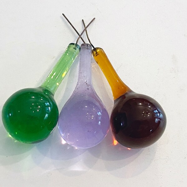 Vintage Genuine Murano Fat Tear Drops: Hand Blown Murano 2.25" Drops, dangle prism drop suncatcher chandelier ornament Violet, Green & Amber