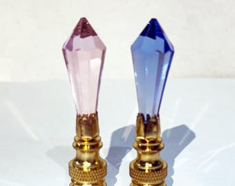 New: Pair of Handmade 2-3/8" Swarovski PINK or BLUE Crystal Icicle Lamp Finial with Brass base tap 1/4-27