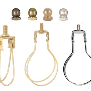 Lamp Shade Adapter (Clips onto Bulbs) No Harp Needed, choice of round bulb or torpedo bulb with a Solid Brass Knob finial in 4 finishes