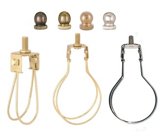 Lamp Shade Adapter (Clips onto Bulbs) No Harp Needed, choice of round bulb or torpedo bulb with a Solid Brass Knob finial in 4 finishes