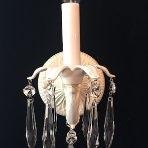 SAMPLE SALE: Electric Wall Light Sconce shabby chic Style, Antique White finish clear Crystals