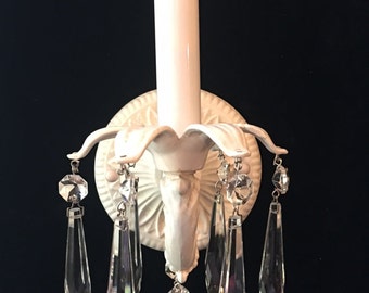 SAMPLE SALE: Electric Wall Light Sconce shabby chic Style, Antique White finish clear Crystals