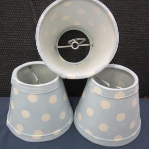 3 Chandelier Clip-on Baby Blue & White Polka-Dots Mini Shades