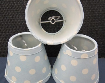 3 Chandelier Clip-on Baby Blue & White Polka-Dots Mini Shades