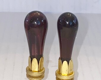 PAIR of 2-1/4" Vintage Amethyst Purple Murano Teardrop Lamp Finial with Brass base tap 1/4-27