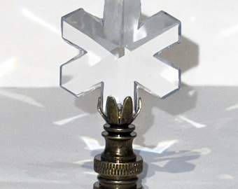 OOAK Snowflake Crystal Lamp Finial, Clear Crystal Snowflake set into a Antique Brass base, 2-5/16" tall