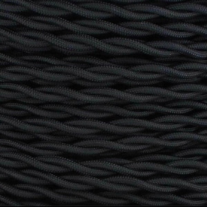 Black Twisted Cotton Cloth Covered Electrical Wire - Twisted Braided Fabric Wire 18/2 AWG Industrial Retro Cord 2-wire Sold By The Foot