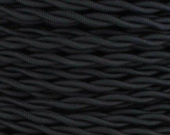 Black Twisted Cotton Cloth Covered Electrical Wire - Twisted Braided Fabric Wire 18/2 AWG Industrial Retro Cord 2-wire Sold By The Foot