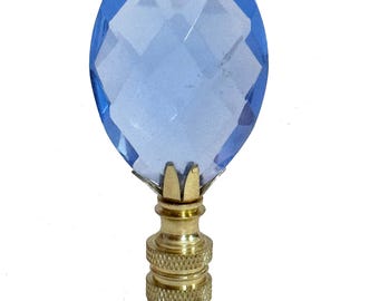 Handmade 2-3/4" Sapphire Blue Full Cut Almond Teardrop Crystal Lamp Finial with Brass base tap 1/4-27 Made to Order