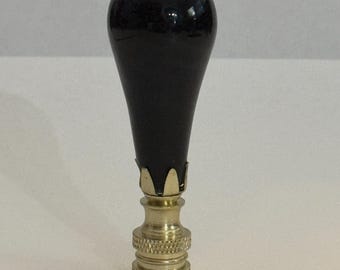 RARE 2-3/4" Vintage Extra Thick Black Murano Teardrop Lamp Finial with Brass Base tap 1/4-27