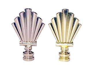 Fan style Art Deco tall Finials, Toppers, Nickel Plate or Brass Plate Finish 3-3/4" Tall, threaded 1/4"-27 fits standard harps
