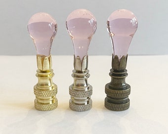 Pair of 2"  PINK Murano Teardrop Lamp Finial with Brass base tap 1/4-27,  choice of Brass, Nickel or Antique Brass finish