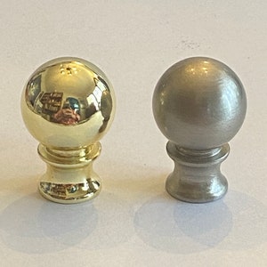New: PAIR OF Modern Art Deco Round finial in Brass or Nickel finish. Lamp Finial 1-1/2" Tall, base threaded 1/4"-27 fits standard harps.