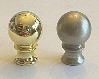 New: PAIR OF Modern Art Deco Round finial in Brass or Nickel finish. Lamp Finial 1-1/2" Tall, base threaded 1/4"-27 fits standard harps.