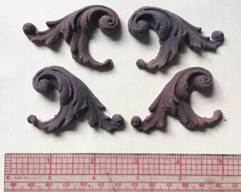 ONE SET (R & L) Scroll Leaf Resin Applique for furniture, drawers, cabinets, Paintable, shabby chic Paris Apt