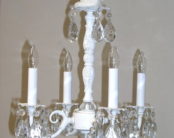 Custom Shabby Chic Mini Chandelier "Alexandria Rose"  in 4 sizes and Custom Colors with Clear Crystal Chains & Clear Almond Crystals