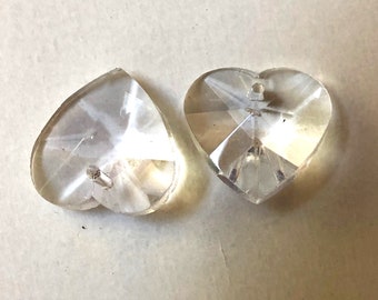 A PAIR OF NEW 20mm Glass Hearts in Clear or Iridescent Heart prism glass suncatcher wedding crystal full cut glass Valentines gift jewelry