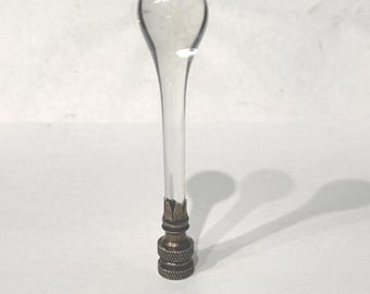 RARE Vintage 4 Inch CLEAR  Murano Fat Ball Teardrop Lamp Finial with Antique Brass base tap