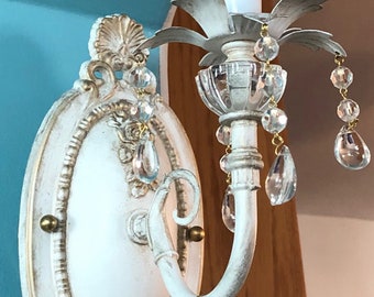 Made to order Electric Wall Light Sconce shabby chic with Crystal drops, many colors to choose from.